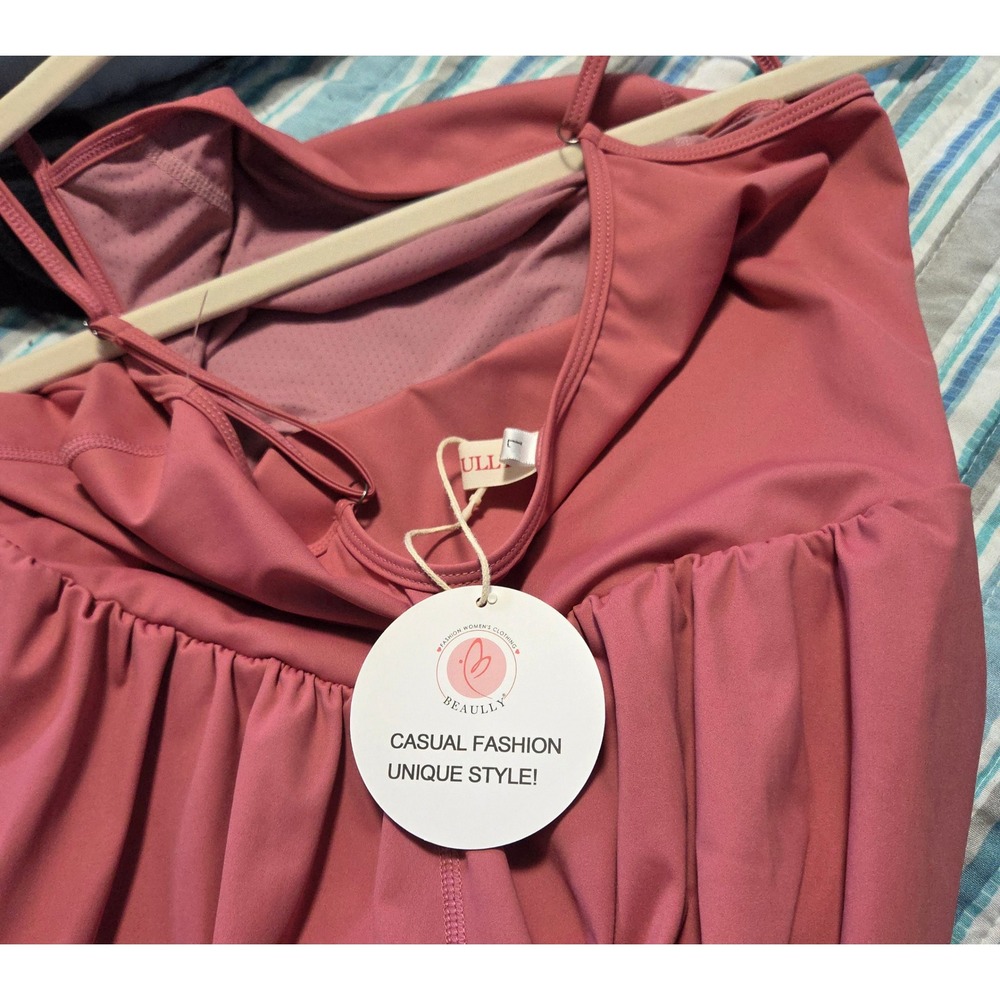 Beaully Women Pink Athletic Tennis Dress with Built-in Shorts and Pocket L #6110 - Picture 4 of 6